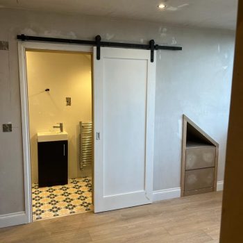 a sliding door in a room